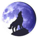 Wolf Howling at Moon Round Stickers