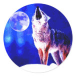 Wolf Howling at Moon Round Stickers