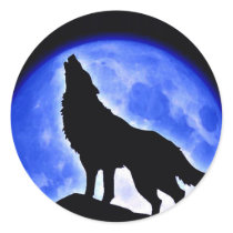 Wolf Howling at Moon Round Sticker