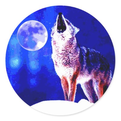 Wolf Howling at Moon Round Stickers