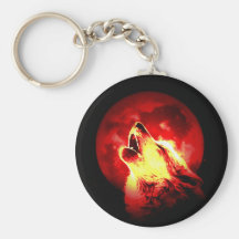 Wolf Howling at Red Night Keychains