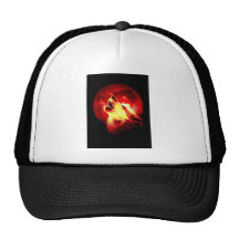 Wolf Howling at Red Night Mesh Hats
