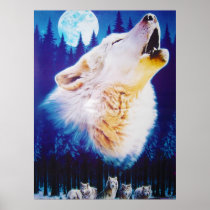 Wolf Howling at the Full Blue Moon Print
