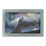 Wolf howling at the moon belt buckle