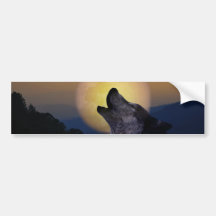 Wolf howling at the moon bumper sticker