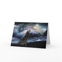 Wolf howling at the moon card