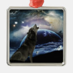 Wolf howling at the moon christmas tree ornament