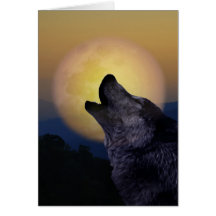 Wolf howling at the moon greeting cards