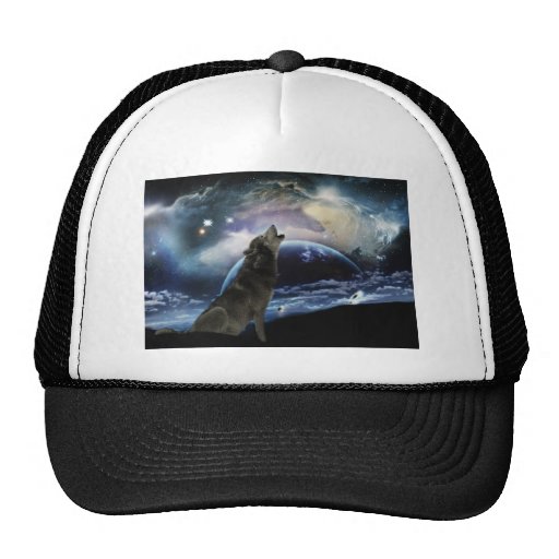 Wolf howling at the moon hats