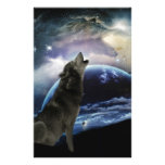 Wolf howling at the moon personalized stationery