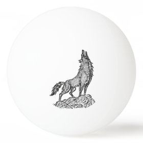 Wolf Howling at the Moon Silhouette Ping Pong Ball
