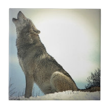 Wolf Howling in Snow Ceramic Tiles