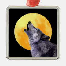 Wolf howls at the full moon ornaments