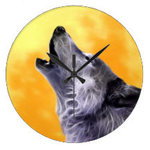 Wolf howls at the full moon wall clocks