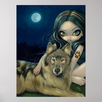 Wolf Moon gothic fantasy Art Print by strangeling