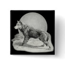 square_button - Vintage wolf posed before a full moon. Illustration is in grayscale. A wonderful wildlife design on gifts and apparel. Sure to please men, women and all ages of animal lovers.: Sizes 