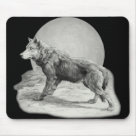 standard_mousepad - Vintage wolf posed before a full moon. Illustration is in grayscale. A wonderful wildlife design on gifts and apparel. Sure to please men, women and all ages of animal lovers.: Sizes 