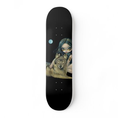 Wolf Moon Skateboard by strangeling