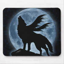Wolf & Moon (With Stars) Mousepad by PulseDragon Wolf & Moon (With Stars) Mousepad