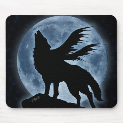 Wolf & Moon (With Stars) Mousepad by PulseDragon