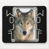 WOLF PORTRAIT - MIRRORED TEXT mousepads