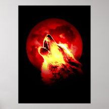 Wolf & Red Moon Poster