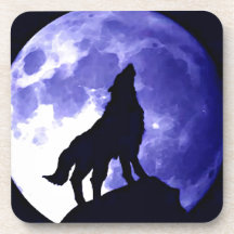 Wolf Silhouette & Full Moon Coasters
