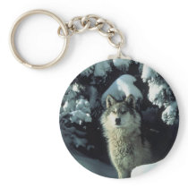Wolf Standing in Snow Keychains