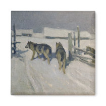 Wolfs, Winter Night, c.1910 Fridge Magnet