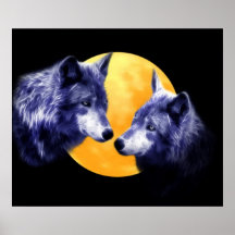 Wolves at full moon poster