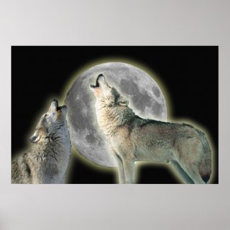 Wolves Howling at Moon Canvas Print print