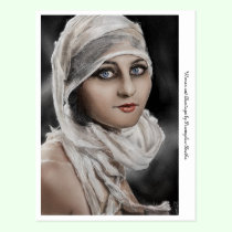 Woman and Bandages painting postcard postcards