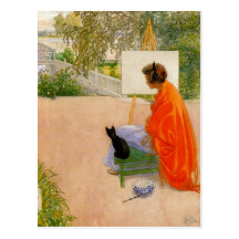 Woman and Cat Looking at Bridge Post Card