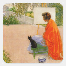 Woman and Cat Looking at Bridge Stickers