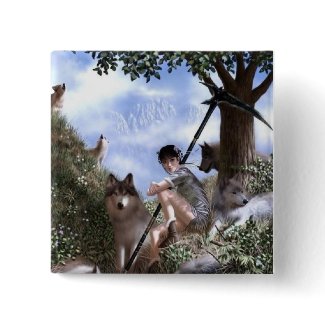 Woman and Wolves Button button