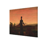 Woman at dawn stretched canvas print
