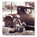 Woman Dog And Auto Vintage Photo Print by kahmier Woman Dog And Auto Vintage Photo Print