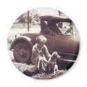 Woman Dog And Auto Vintageg magnets by kahmier Woman Dog And Auto Vintageg magnets
