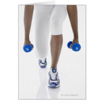 Woman doing lunges with dumbbells (low section) greeting cards