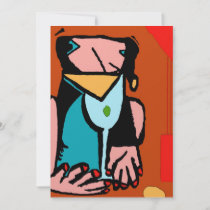 Woman Drinking Abstract Cubism Cocktail Party invitations