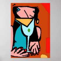 Woman Drinking Abstract Cubism posters