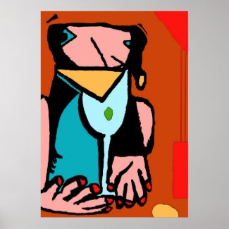 Woman Drinking Abstract Cubism Posters