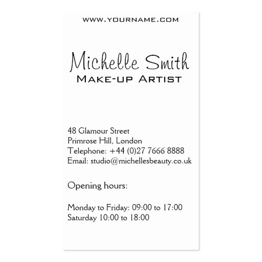 Woman face Make-up artist business card design (back side)