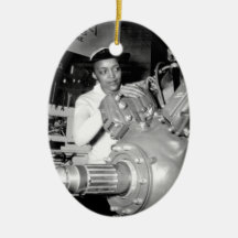 Woman Factory Worker with Aircraft Engine Ornament