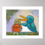 Woman giant bird played a joke odd unique art posters