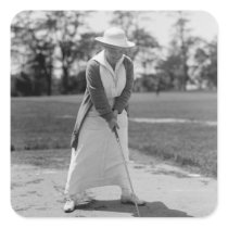 Woman Golfing, Vintage 1910s Square Sticker