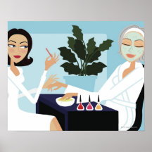 Woman having manicure and facial at spa print