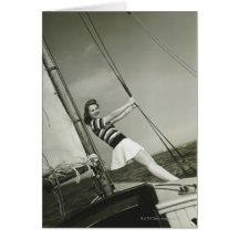 Woman Holding Rigging on Yacht Card