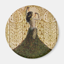 Woman in a Peacock Skirt Refrigerator Magnet
