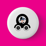 Woman in Blue in Cartoon Car Pinback Button